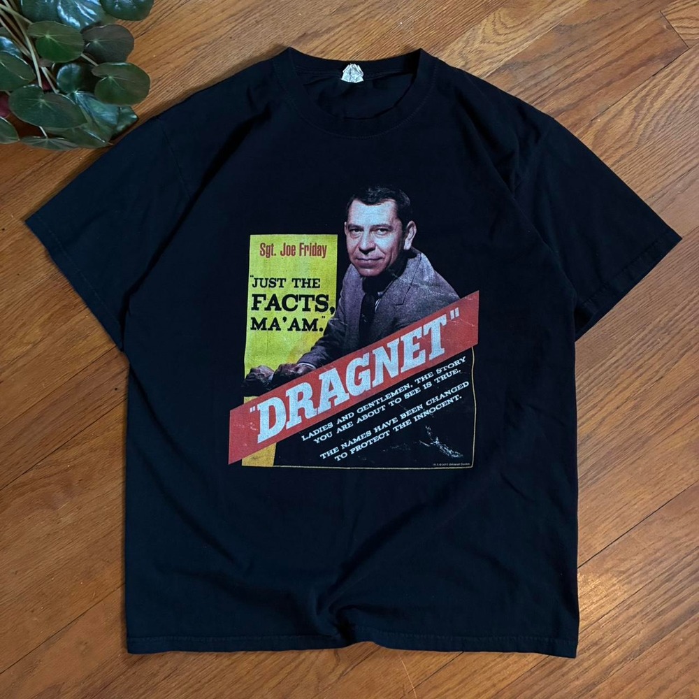 Dragnet Sgt Joe Friday Just The Facts Ma'am Black T-Shirt Mens L 2011 TV Show